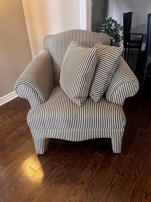 Black and White Striped Upholstered Armchair