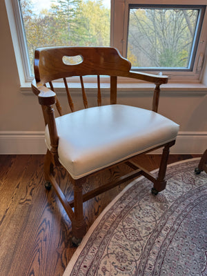 Set of 4 Wood Captain's Chairs with a Cream Leather Upholstery, on Casters