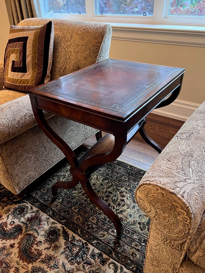 Antique Weiman Heirloom Leather Top Side Table on Casters