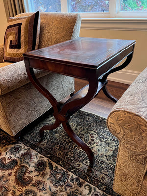 Antique Weiman Heirloom Leather Top Side Table on Casters