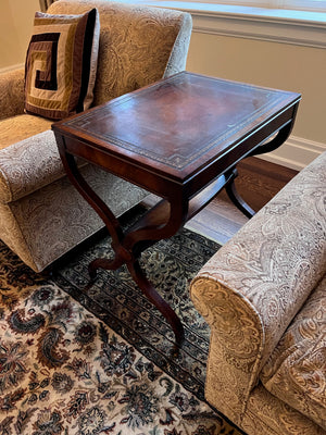 Antique Weiman Heirloom Leather Top Side Table on Casters