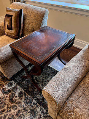 Antique Weiman Heirloom Leather Top Side Table on Casters