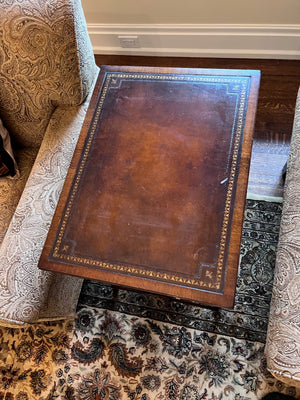 Antique Weiman Heirloom Leather Top Side Table on Casters