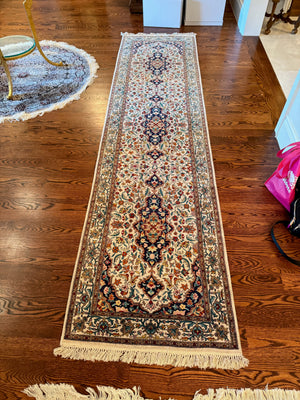 Hand-Knotted Silk/Wool Indian Kashmir Runner- 9.5ft x 2.5ft