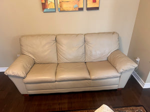Bonded Leather Cream 3-Seater Sofa