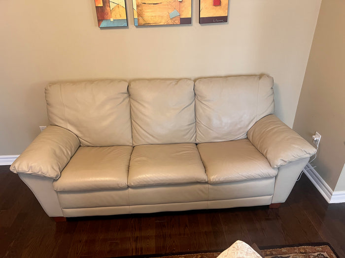 Bonded Leather Cream 3-Seater Sofa