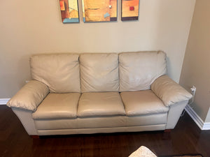 Bonded Leather Cream 3-Seater Sofa