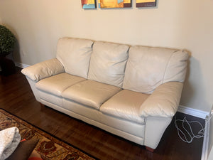 Bonded Leather Cream 3-Seater Sofa