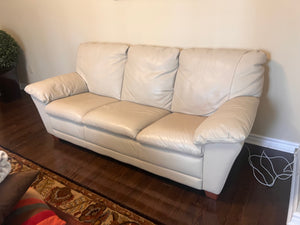 Bonded Leather Cream 3-Seater Sofa