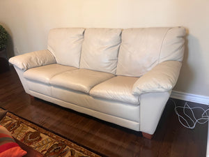Bonded Leather Cream 3-Seater Sofa