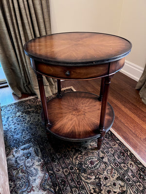 Round 2-Tier Wood Side Table w/1 Drawer