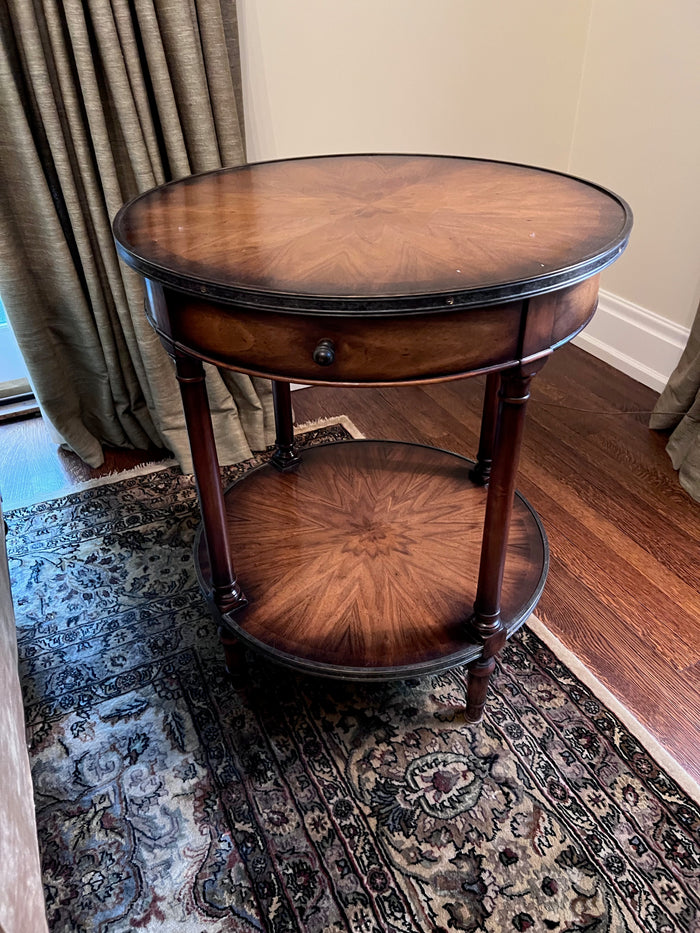 Round 2-Tier Wood Side Table w/1 Drawer
