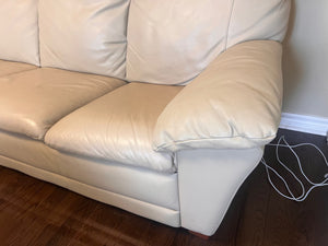 Bonded Leather Cream 3-Seater Sofa