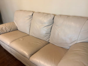 Bonded Leather Cream 3-Seater Sofa