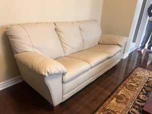 Bonded Leather Cream 3-Seater Sofa