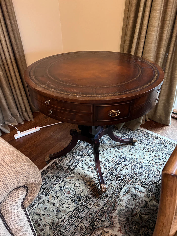 Round Leather Top Drum Table (*condition noted)
