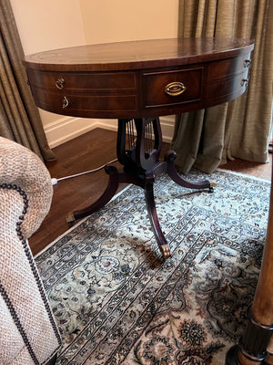 Round Leather Top Drum Table (*condition noted)