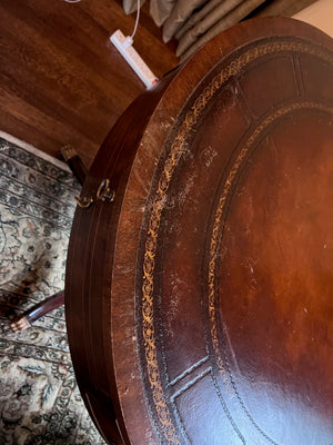 Round Leather Top Drum Table (*condition noted)