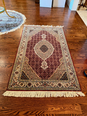 Hand-Knotted Silk/Wool Indian Rug- 3ft x 5ft