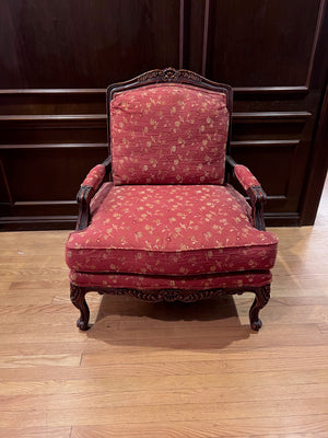 Antique Red Upholstered Bergere Armchair