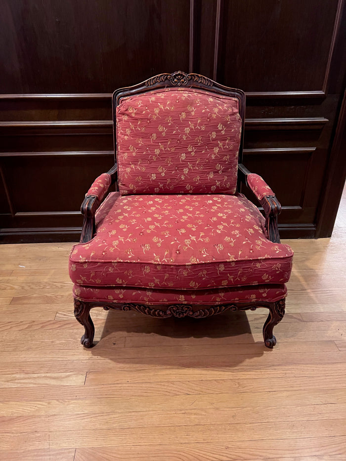 Antique Red Upholstered Bergere Armchair