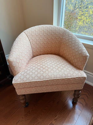 Vintage Upholstered Barrel Chair on Casters