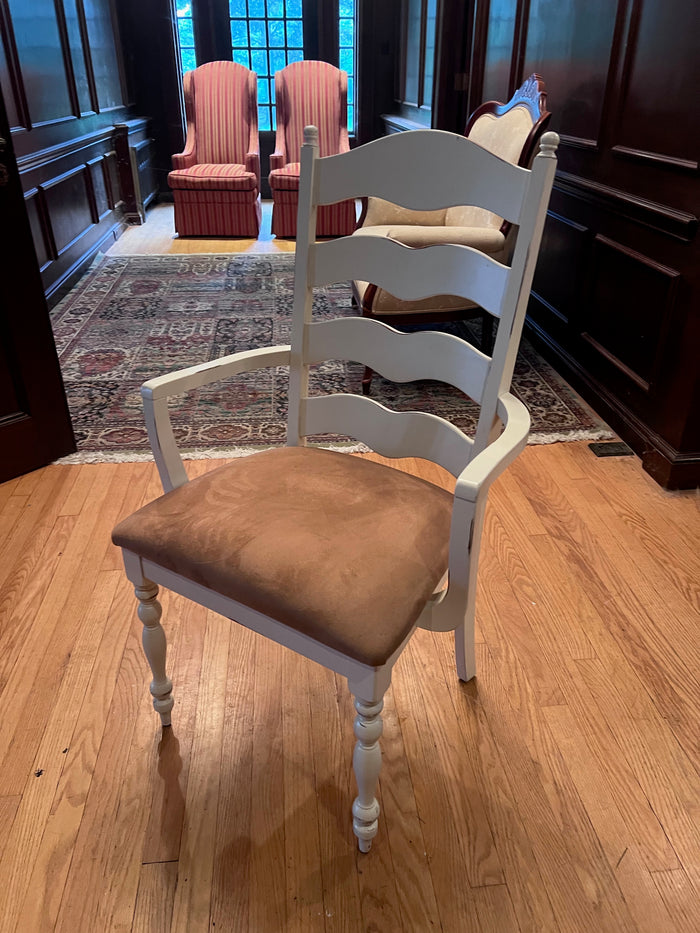 Pair of White Distressed Ladder Back Armchairs