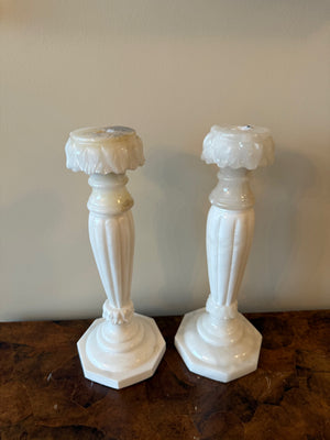 Pair of Carved Alabaster Candlesticks