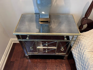 Pair of Horchow Amelie Small Mirrored Chests/Nightstands
