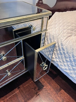 Pair of Horchow Amelie Small Mirrored Chests/Nightstands