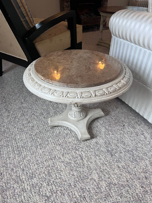 Low Profile Wood/Marble White Accent Table