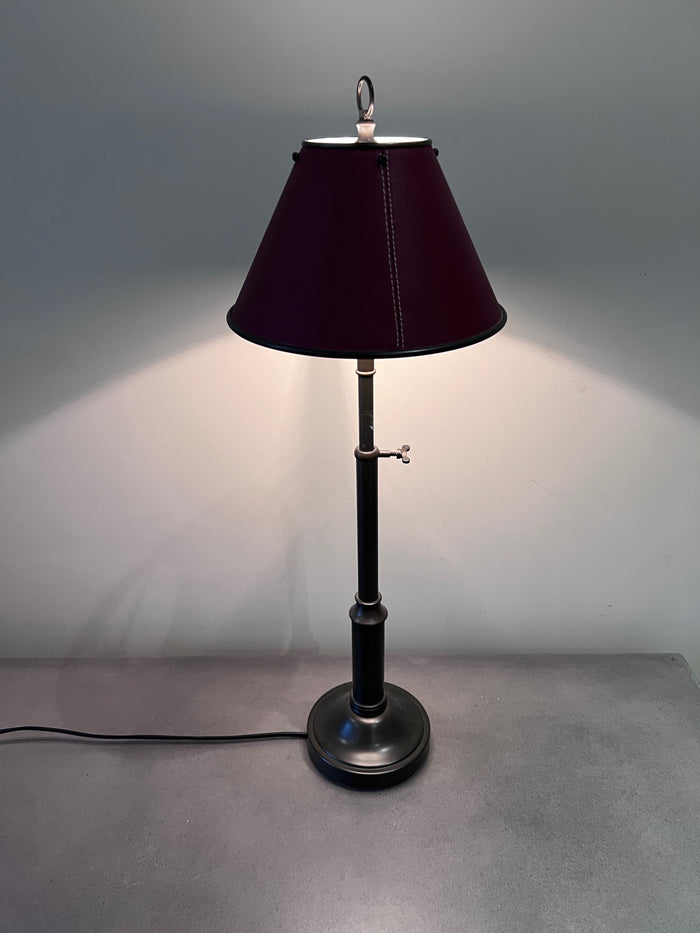Red Leather Shade Small Table Lamp