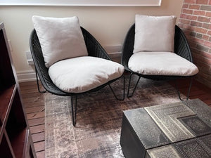 Pair of Black Wicker Patio Chairs w/Cushions