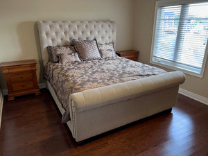 Beige Upholstered Tufted King Bed Frame
