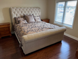 Beige Upholstered Tufted King Bed Frame