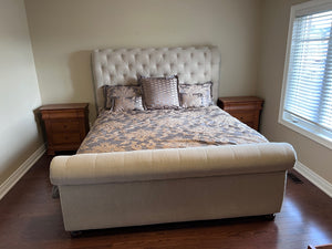 Beige Upholstered Tufted King Bed Frame
