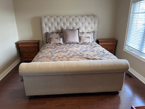Beige Upholstered Tufted King Bed Frame