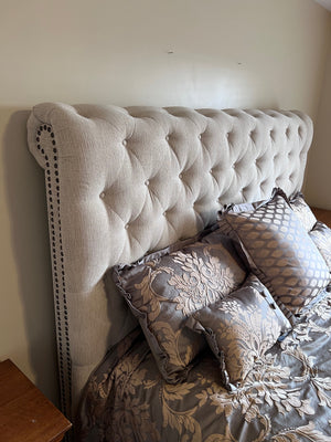 Beige Upholstered Tufted King Bed Frame