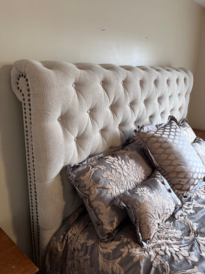 Beige Upholstered Tufted King Bed Frame