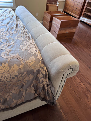 Beige Upholstered Tufted King Bed Frame