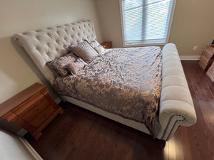 Beige Upholstered Tufted King Bed Frame