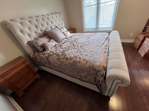 Beige Upholstered Tufted King Bed Frame