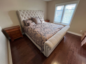 Beige Upholstered Tufted King Bed Frame
