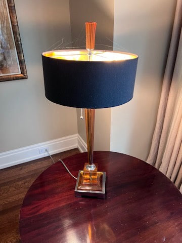 Orange Table Lamp, Blue Shade
