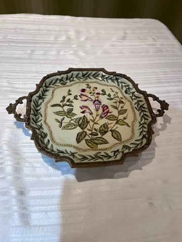 Castilian Imports Hand Painted Footed Tray with Brass Trim
