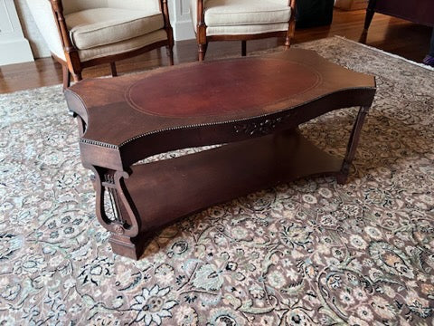 Antique Coffee Table with Leather Inlay