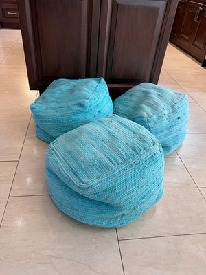 3 Handmade Aqua Bellamy Poufs