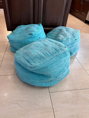 3 Handmade Aqua Bellamy Poufs