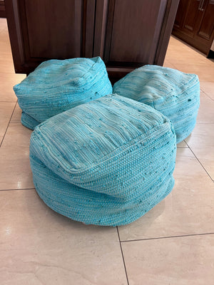 3 Handmade Aqua Bellamy Poufs