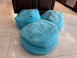 3 Handmade Aqua Bellamy Poufs